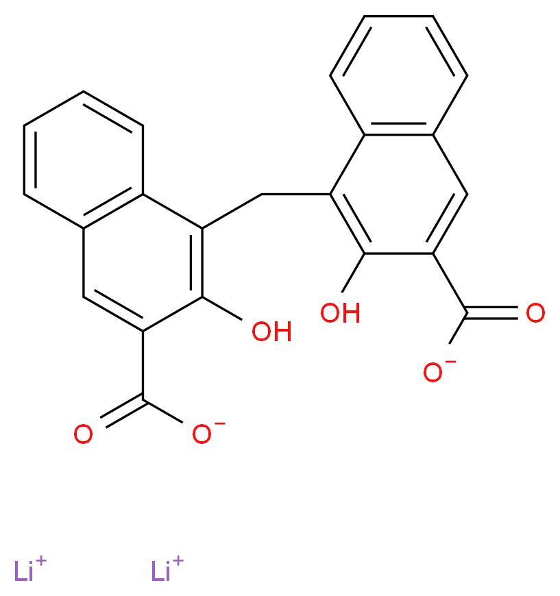 dilithium(1+) ion 4-[(3-carboxylato-2-hydroxynaphthalen-1-yl)methyl]-3-hydroxynaphthalene-2-carboxylate_分子结构_CAS_130-85-8