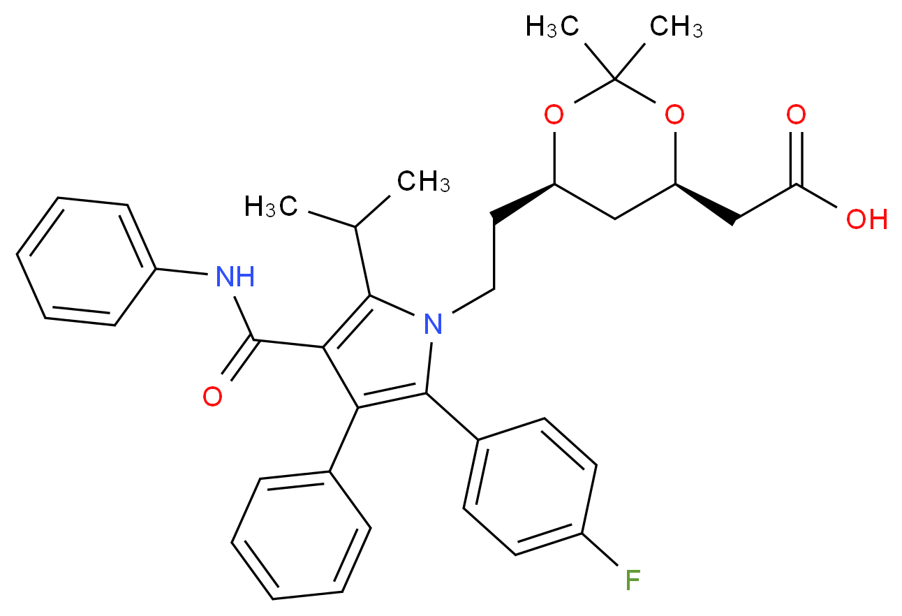 2-[(4R,6R)-6-{2-[2-(4-fluorophenyl)-3-phenyl-4-(phenylcarbamoyl)-5-(propan-2-yl)-1H-pyrrol-1-yl]ethyl}-2,2-dimethyl-1,3-dioxan-4-yl]acetic acid_分子结构_CAS_581772-29-4