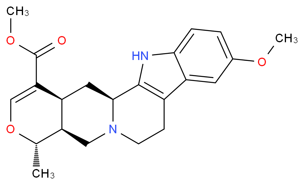 methyl (1S,15S,16S,20S)-7-methoxy-16-methyl-17-oxa-3,13-diazapentacyclo[11.8.0.0<sup>2</sup>,<sup>1</sup><sup>0</sup>.0<sup>4</sup>,<sup>9</sup>.0<sup>1</sup><sup>5</sup>,<sup>2</sup><sup>0</sup>]henicosa-2(10),4,6,8,18-pentaene-19-carboxylate_分子结构_CAS_482-91-7