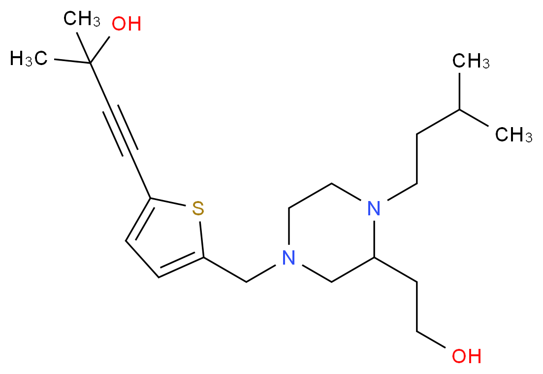 4-(5-{[3-(2-hydroxyethyl)-4-(3-methylbutyl)-1-piperazinyl]methyl}-2-thienyl)-2-methyl-3-butyn-2-ol_分子结构_CAS_)