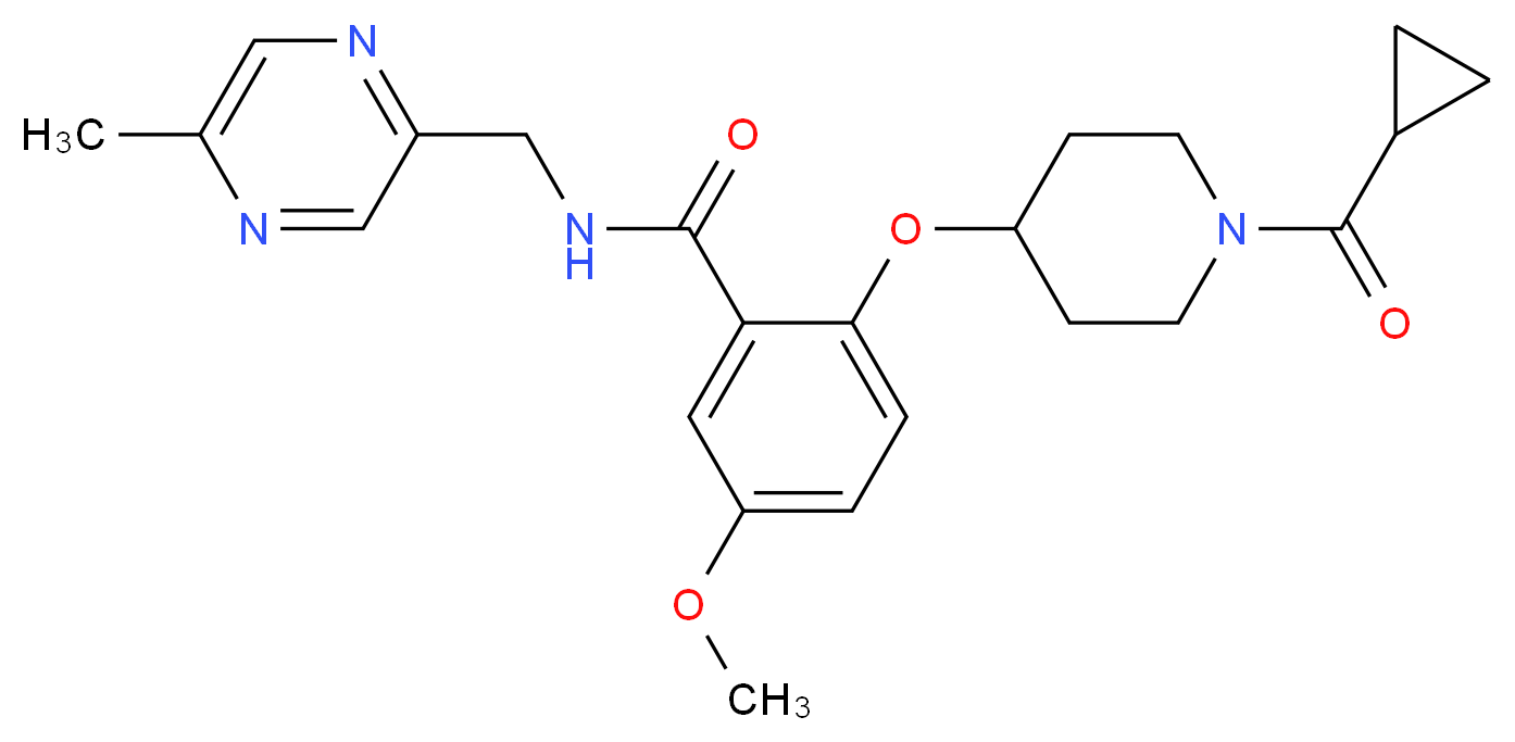 2-{[1-(cyclopropylcarbonyl)-4-piperidinyl]oxy}-5-methoxy-N-[(5-methyl-2-pyrazinyl)methyl]benzamide_分子结构_CAS_)
