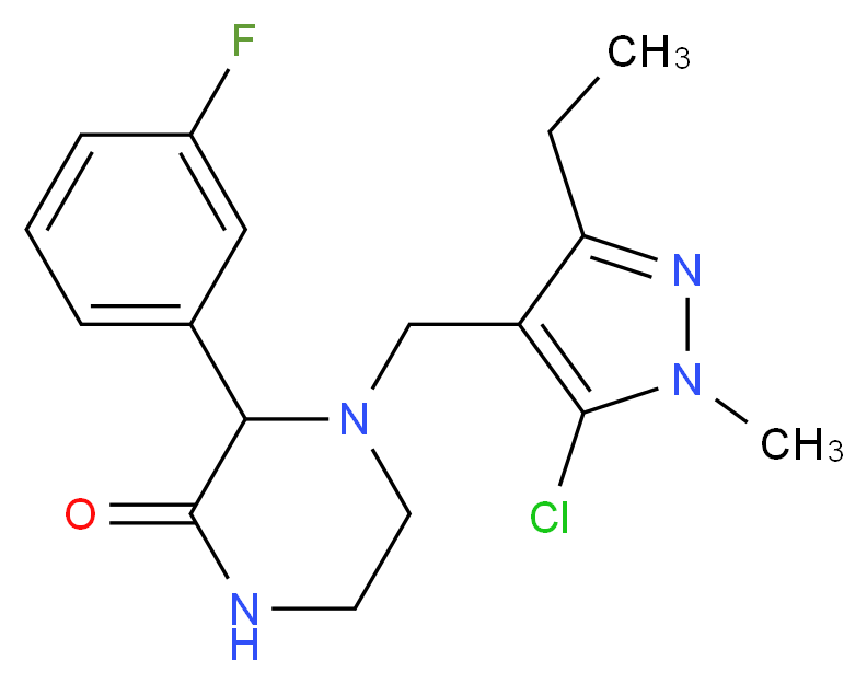 4-[(5-chloro-3-ethyl-1-methyl-1H-pyrazol-4-yl)methyl]-3-(3-fluorophenyl)piperazin-2-one_分子结构_CAS_)