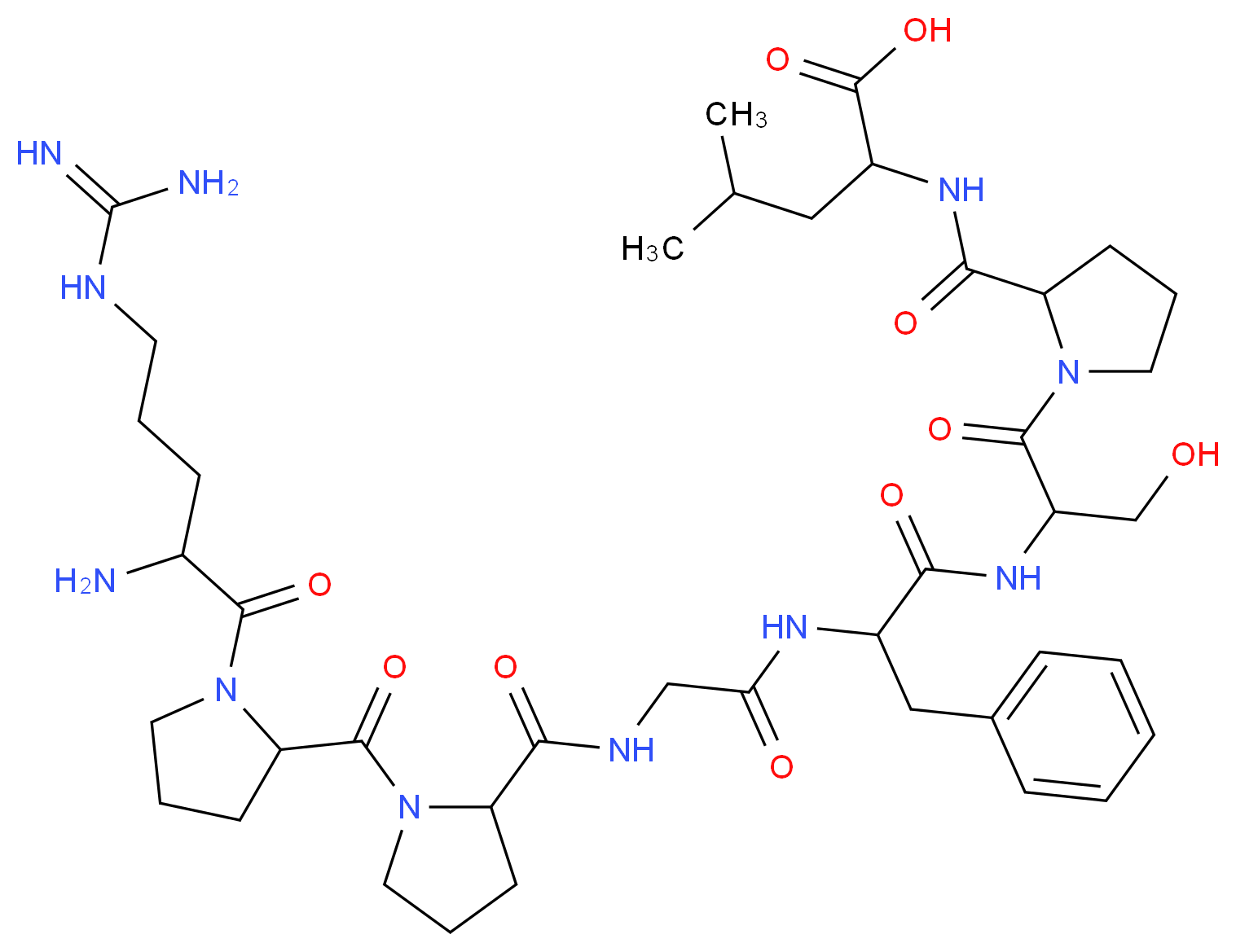 2-{[1-(2-{2-[2-({1-[1-(2-amino-5-carbamimidamidopentanoyl)pyrrolidine-2-carbonyl]pyrrolidin-2-yl}formamido)acetamido]-3-phenylpropanamido}-3-hydroxypropanoyl)pyrrolidin-2-yl]formamido}-4-methylpentanoic acid_分子结构_CAS_64695-06-3