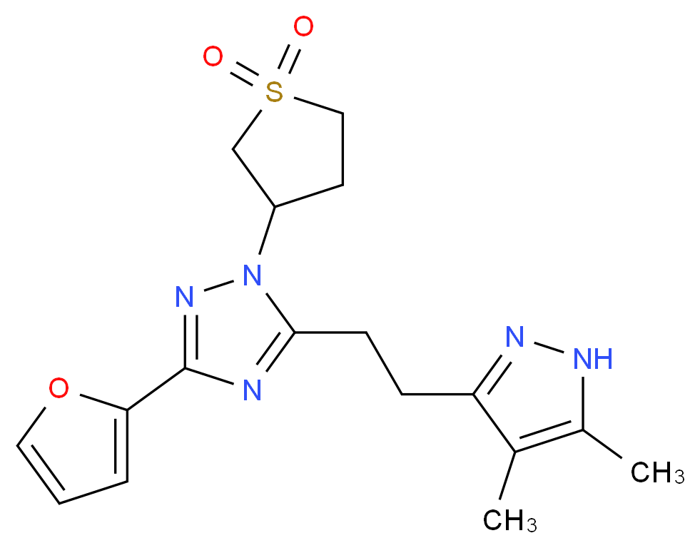 5-[2-(4,5-dimethyl-1H-pyrazol-3-yl)ethyl]-1-(1,1-dioxidotetrahydro-3-thienyl)-3-(2-furyl)-1H-1,2,4-triazole_分子结构_CAS_)