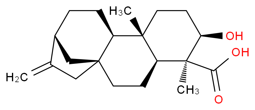 (1S,4S,5S,6R,9S,10R,13R)-6-hydroxy-5,9-dimethyl-14-methylidenetetracyclo[11.2.1.0<sup>1</sup>,<sup>1</sup><sup>0</sup>.0<sup>4</sup>,<sup>9</sup>]hexadecane-5-carboxylic acid_分子结构_CAS_66556-91-0