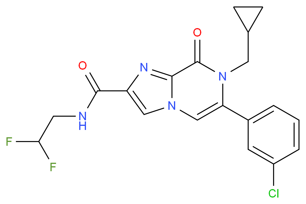 6-(3-chlorophenyl)-7-(cyclopropylmethyl)-N-(2,2-difluoroethyl)-8-oxo-7,8-dihydroimidazo[1,2-a]pyrazine-2-carboxamide_分子结构_CAS_)