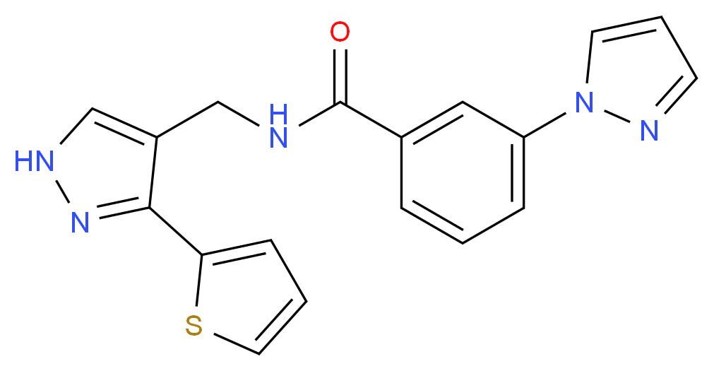 3-(1H-pyrazol-1-yl)-N-{[3-(2-thienyl)-1H-pyrazol-4-yl]methyl}benzamide_分子结构_CAS_)