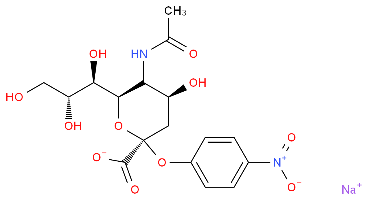 sodium (2S,4S,6R)-5-acetamido-4-hydroxy-2-(4-nitrophenoxy)-6-[(1R,2R)-1,2,3-trihydroxypropyl]oxane-2-carboxylate_分子结构_CAS_123549-14-4