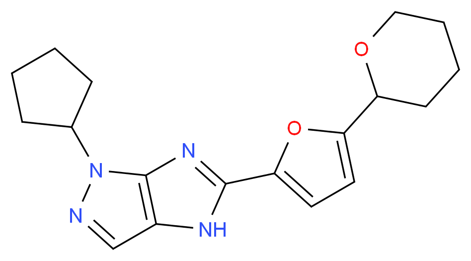 1-cyclopentyl-5-[5-(tetrahydro-2H-pyran-2-yl)-2-furyl]-1,4-dihydroimidazo[4,5-c]pyrazole_分子结构_CAS_)
