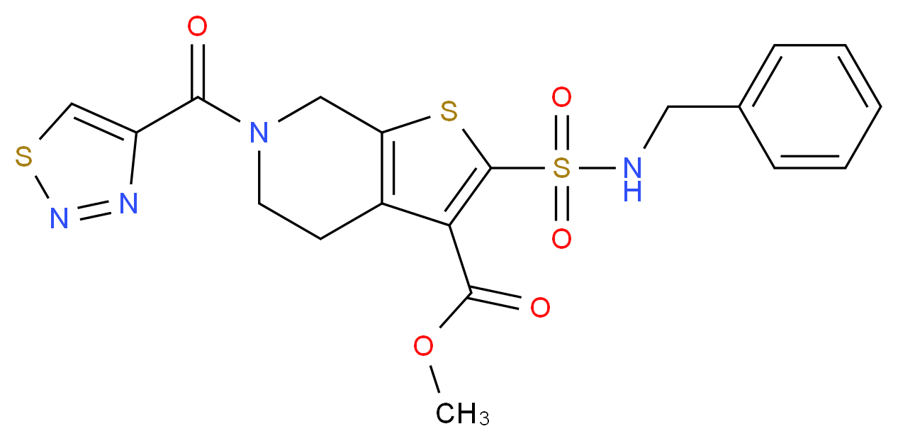 methyl 2-[(benzylamino)sulfonyl]-6-(1,2,3-thiadiazol-4-ylcarbonyl)-4,5,6,7-tetrahydrothieno[2,3-c]pyridine-3-carboxylate_分子结构_CAS_)