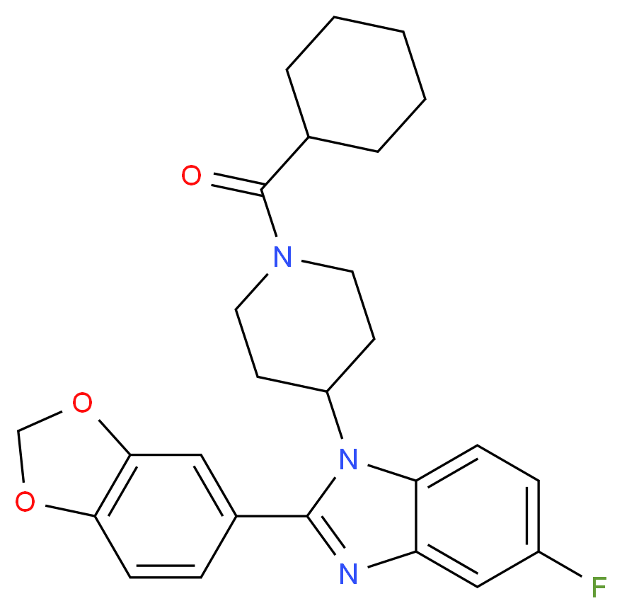 2-(1,3-benzodioxol-5-yl)-1-[1-(cyclohexylcarbonyl)-4-piperidinyl]-5-fluoro-1H-benzimidazole_分子结构_CAS_)