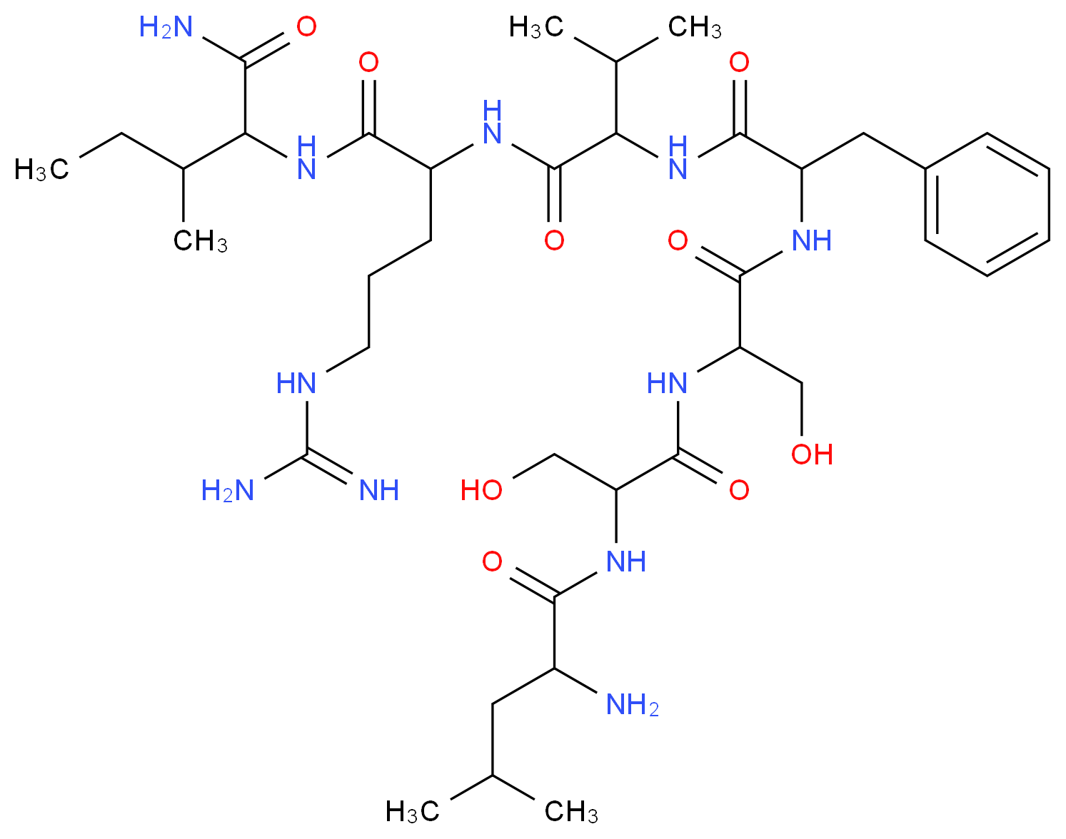 2-{2-[2-(2-{2-[2-(2-amino-4-methylpentanamido)-3-hydroxypropanamido]-3-hydroxypropanamido}-3-phenylpropanamido)-3-methylbutanamido]-5-carbamimidamidopentanamido}-3-methylpentanamide_分子结构_CAS_148054-14-2