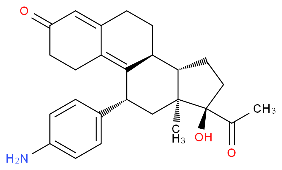 (10S,11S,14R,15S,17R)-14-acetyl-17-(4-aminophenyl)-14-hydroxy-15-methyltetracyclo[8.7.0.0<sup>2</sup>,<sup>7</sup>.0<sup>1</sup><sup>1</sup>,<sup>1</sup><sup>5</sup>]heptadeca-1,6-dien-5-one_分子结构_CAS_244206-52-8