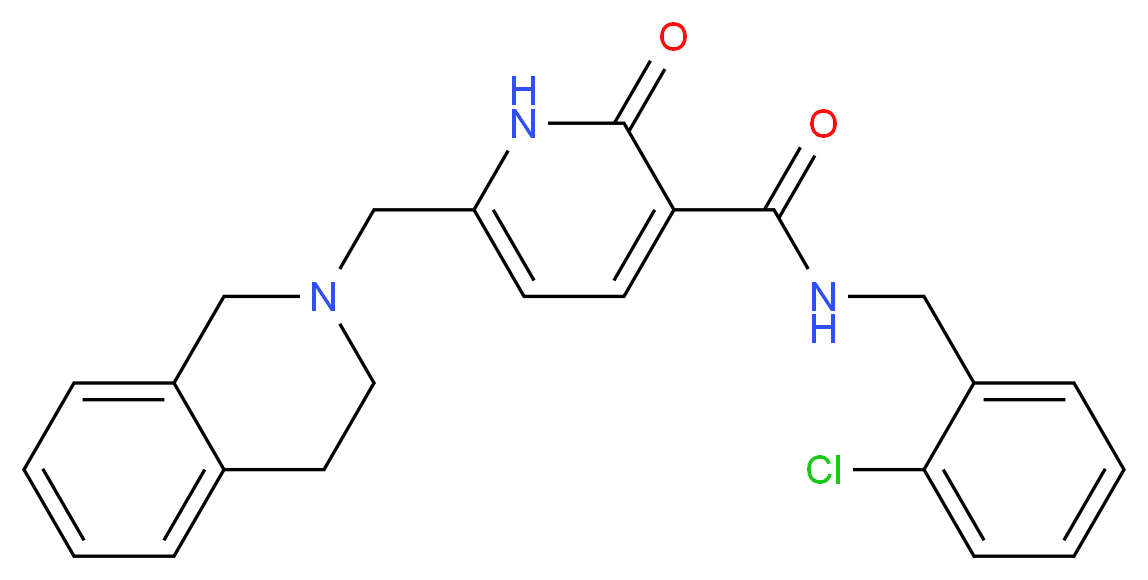 N-(2-chlorobenzyl)-6-(3,4-dihydro-2(1H)-isoquinolinylmethyl)-2-oxo-1,2-dihydro-3-pyridinecarboxamide_分子结构_CAS_)