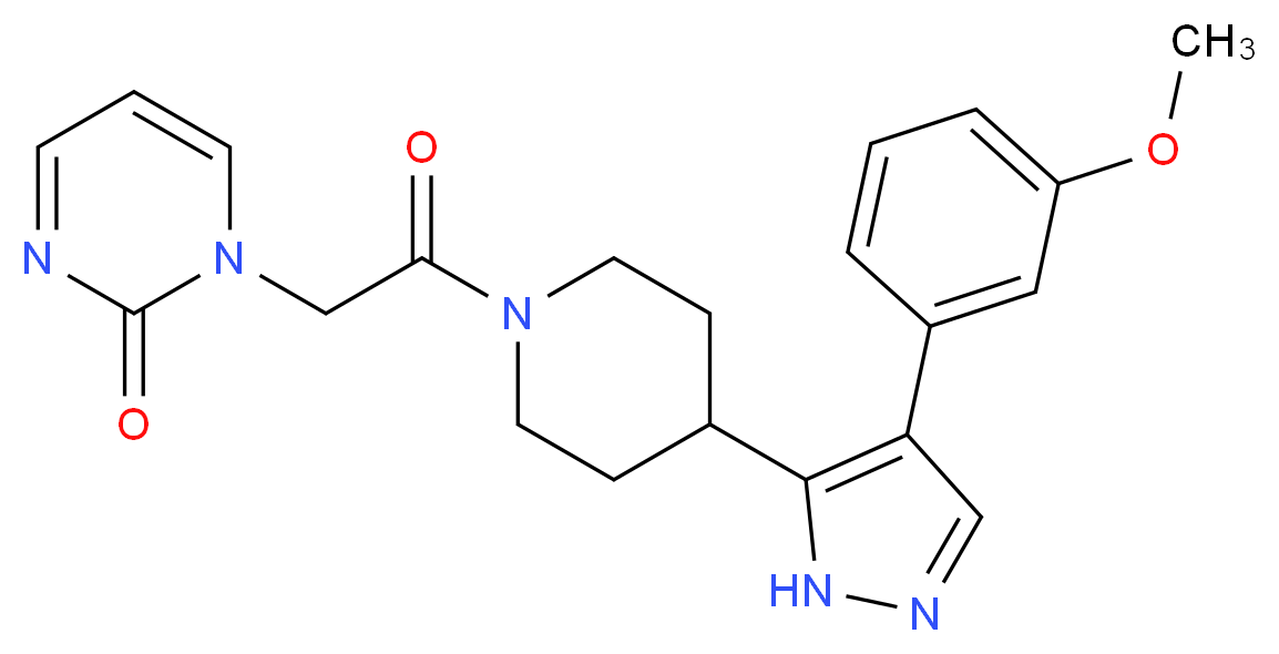 1-(2-{4-[4-(3-methoxyphenyl)-1H-pyrazol-5-yl]piperidin-1-yl}-2-oxoethyl)pyrimidin-2(1H)-one_分子结构_CAS_)