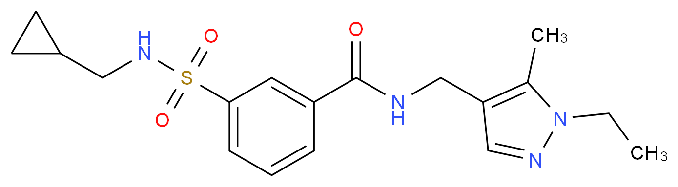 3-{[(cyclopropylmethyl)amino]sulfonyl}-N-[(1-ethyl-5-methyl-1H-pyrazol-4-yl)methyl]benzamide_分子结构_CAS_)