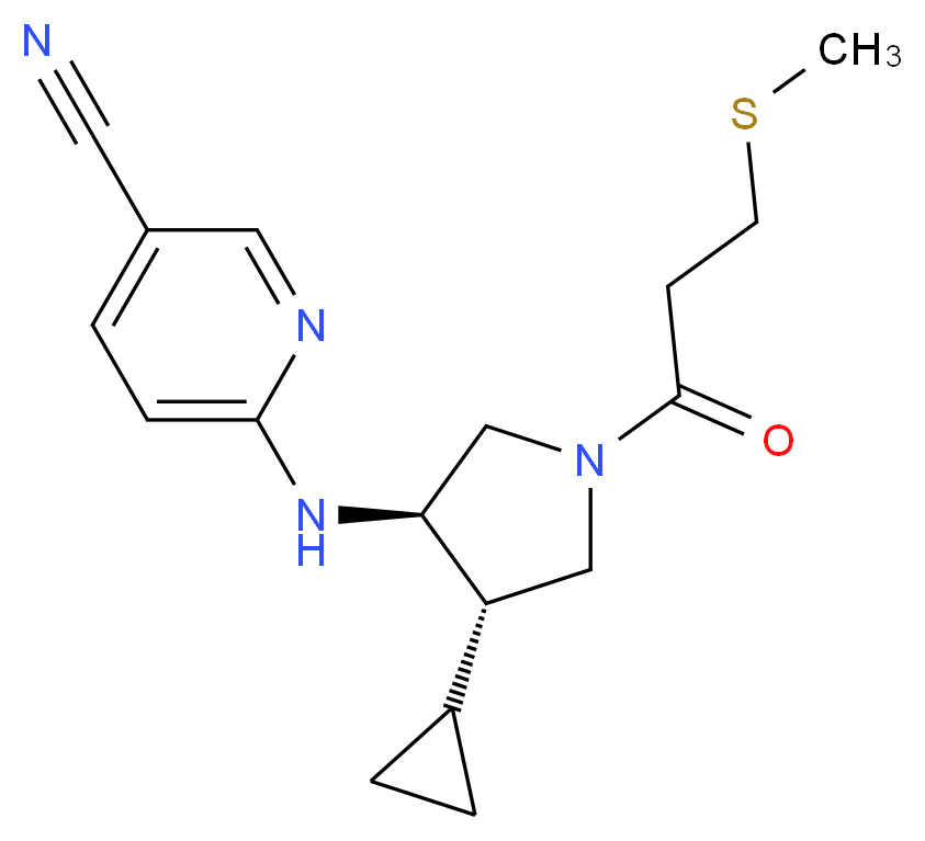 6-({(3R*,4S*)-4-cyclopropyl-1-[3-(methylthio)propanoyl]-3-pyrrolidinyl}amino)nicotinonitrile_分子结构_CAS_)