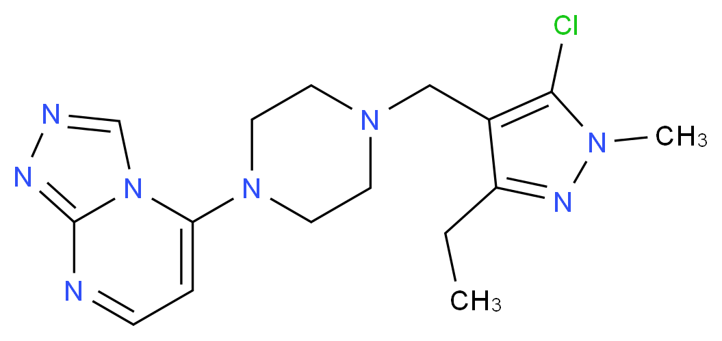 5-{4-[(5-chloro-3-ethyl-1-methyl-1H-pyrazol-4-yl)methyl]piperazin-1-yl}[1,2,4]triazolo[4,3-a]pyrimidine_分子结构_CAS_)