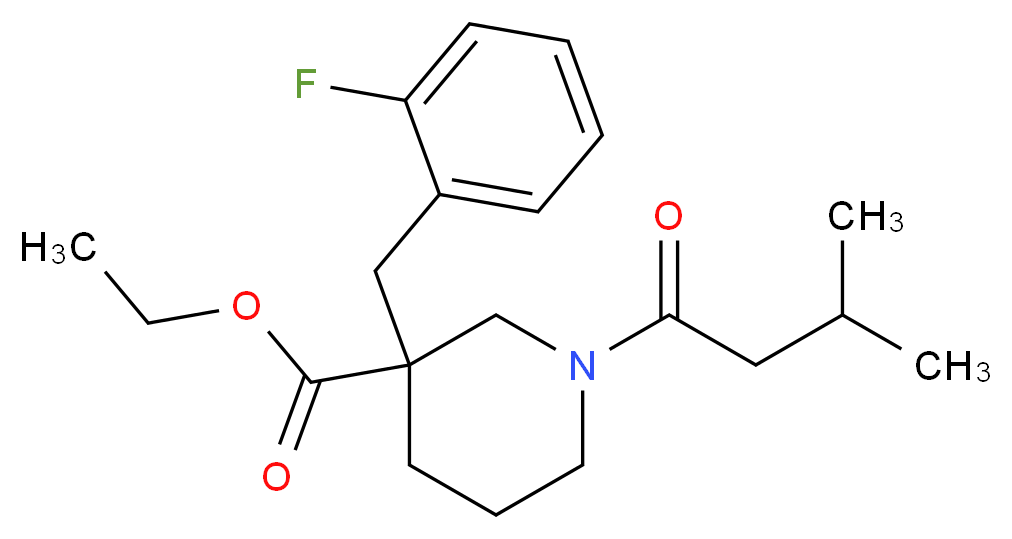 ethyl 3-(2-fluorobenzyl)-1-(3-methylbutanoyl)-3-piperidinecarboxylate_分子结构_CAS_)