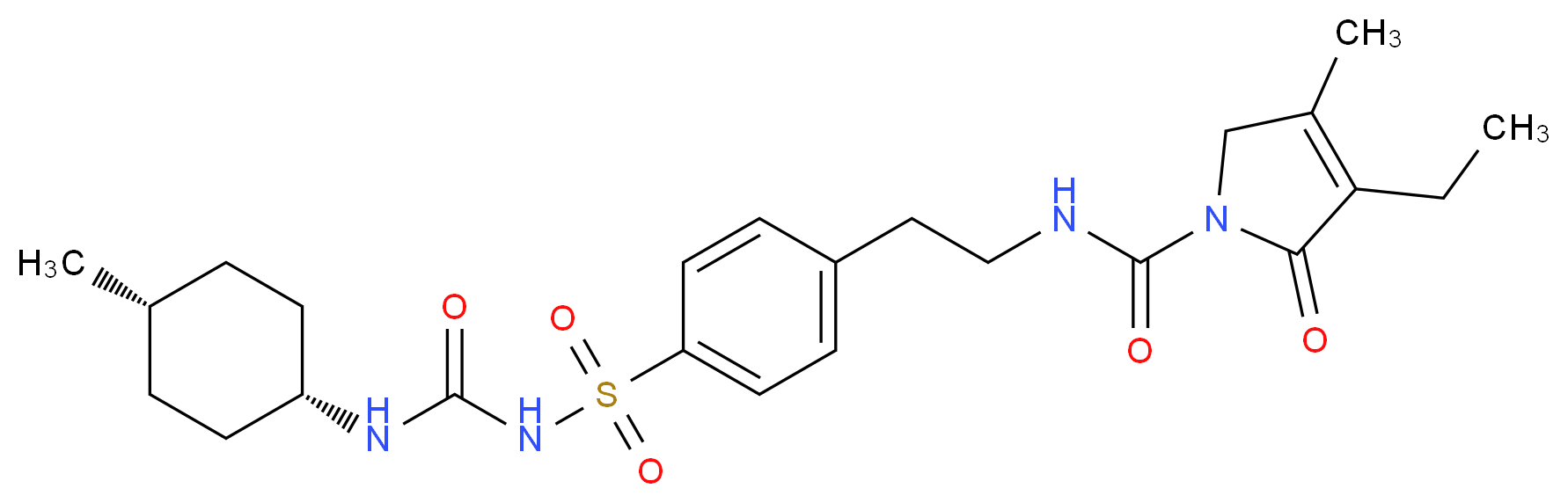 3-ethyl-4-methyl-2-oxo-N-(2-{4-[({[(1s,4s)-4-methylcyclohexyl]carbamoyl}amino)sulfonyl]phenyl}ethyl)-2,5-dihydro-1H-pyrrole-1-carboxamide_分子结构_CAS_684286-46-2