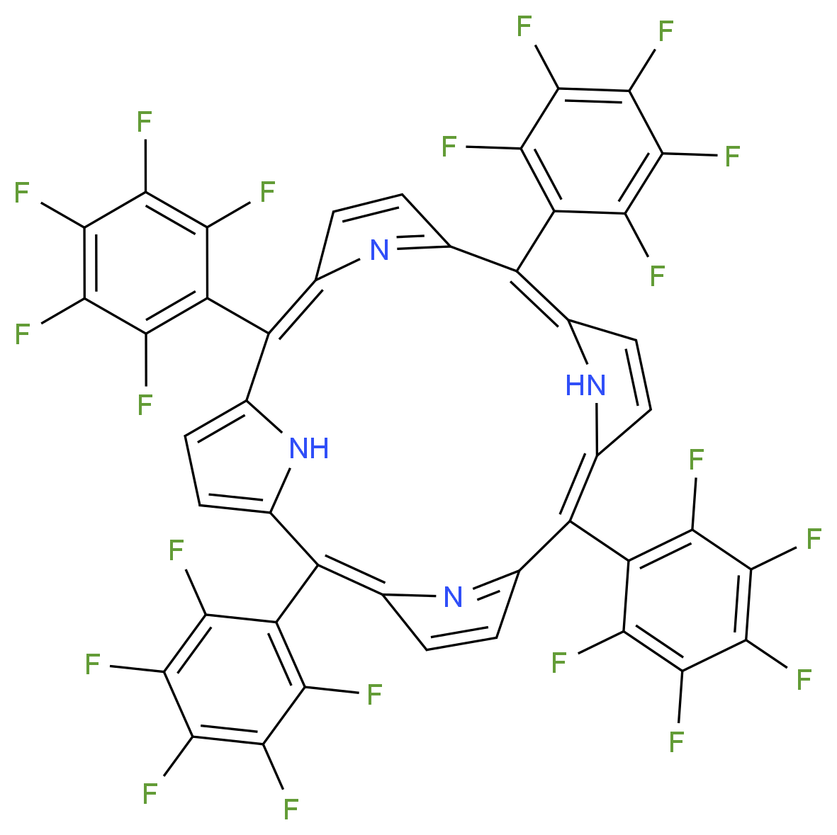 2,7,12,17-tetrakis(pentafluorophenyl)-21,22,23,24-tetraazapentacyclo[16.2.1.1<sup>3</sup>,<sup>6</sup>.1<sup>8</sup>,<sup>1</sup><sup>1</sup>.1<sup>1</sup><sup>3</sup>,<sup>1</sup><sup>6</sup>]tetracosa-1,3,5,7,9,11(23),12,14,16,18(21),19-undecaene_分子结构_CAS_25440-14-6