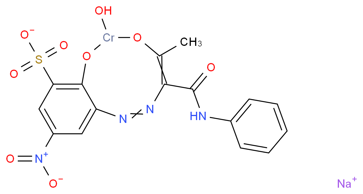 sodium 2-hydroxy-4-methyl-9-nitro-5-(phenylcarbamoyl)benzo[d]1,3-dioxa-6,7-diaza-2-chromacyclononane-11-sulfonate_分子结构_CAS_10343-58-5