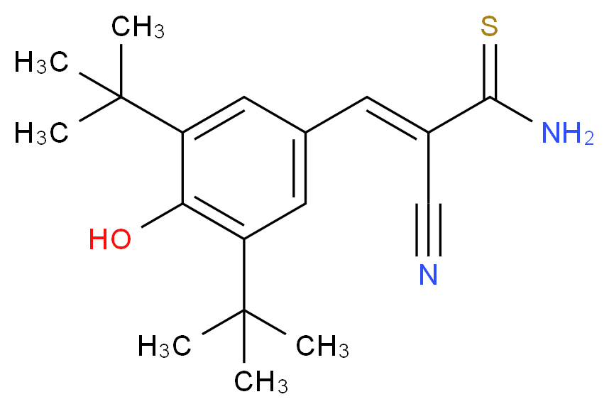 (2E)-2-cyano-3-(3,5-di-tert-butyl-4-hydroxyphenyl)prop-2-enethioamide_分子结构_CAS_148741-30-4