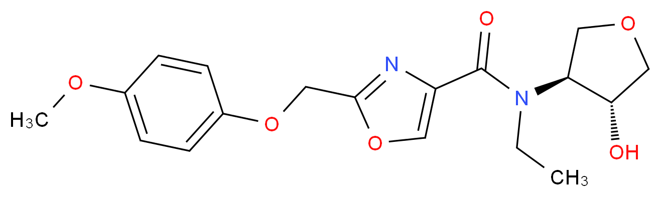 N-ethyl-N-[(3S*,4R*)-4-hydroxytetrahydrofuran-3-yl]-2-[(4-methoxyphenoxy)methyl]-1,3-oxazole-4-carboxamide_分子结构_CAS_)