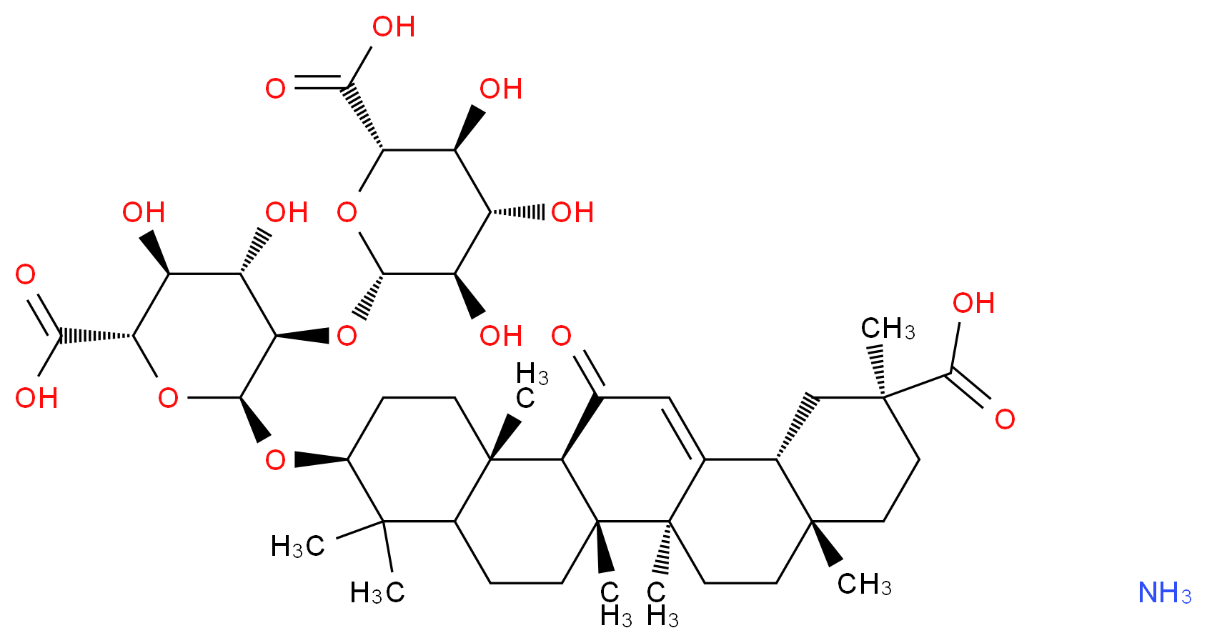 (2S,3S,4S,5R,6R)-6-{[(2S,3R,4S,5S,6S)-2-{[(3S,6aR,6bS,8aS,11S,12aR,14aR,14bS)-11-carboxy-4,4,6a,6b,8a,11,14b-heptamethyl-14-oxo-1,2,3,4,4a,5,6,6a,6b,7,8,8a,9,10,11,12,12a,14,14a,14b-icosahydropicen-3-yl]oxy}-6-carboxy-4,5-dihydroxyoxan-3-yl]oxy}-3,4,5-trihydroxyoxane-2-carboxylic acid amine_分子结构_CAS_53956-04-0