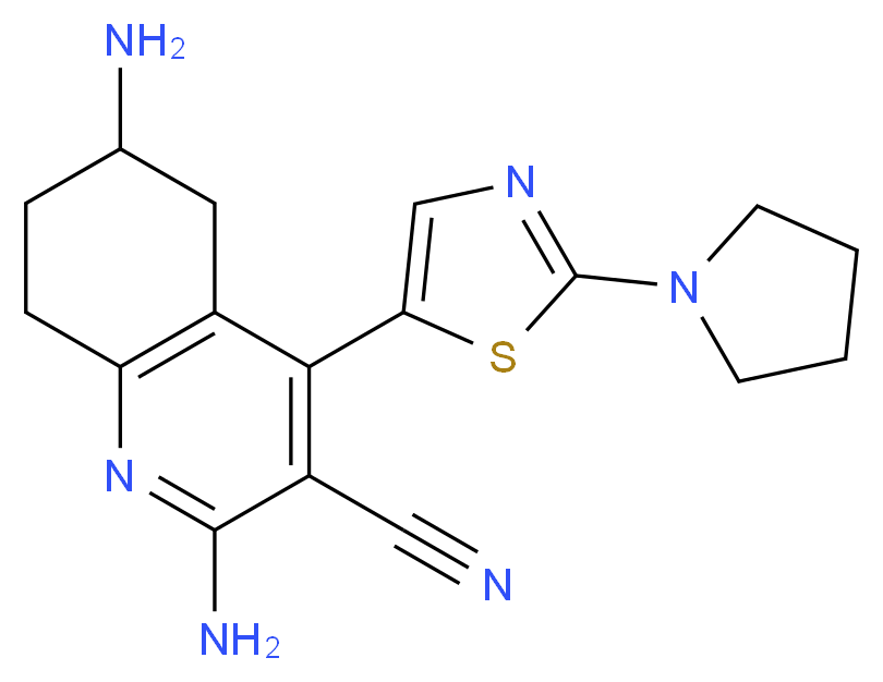 2,6-diamino-4-(2-pyrrolidin-1-yl-1,3-thiazol-5-yl)-5,6,7,8-tetrahydroquinoline-3-carbonitrile_分子结构_CAS_)