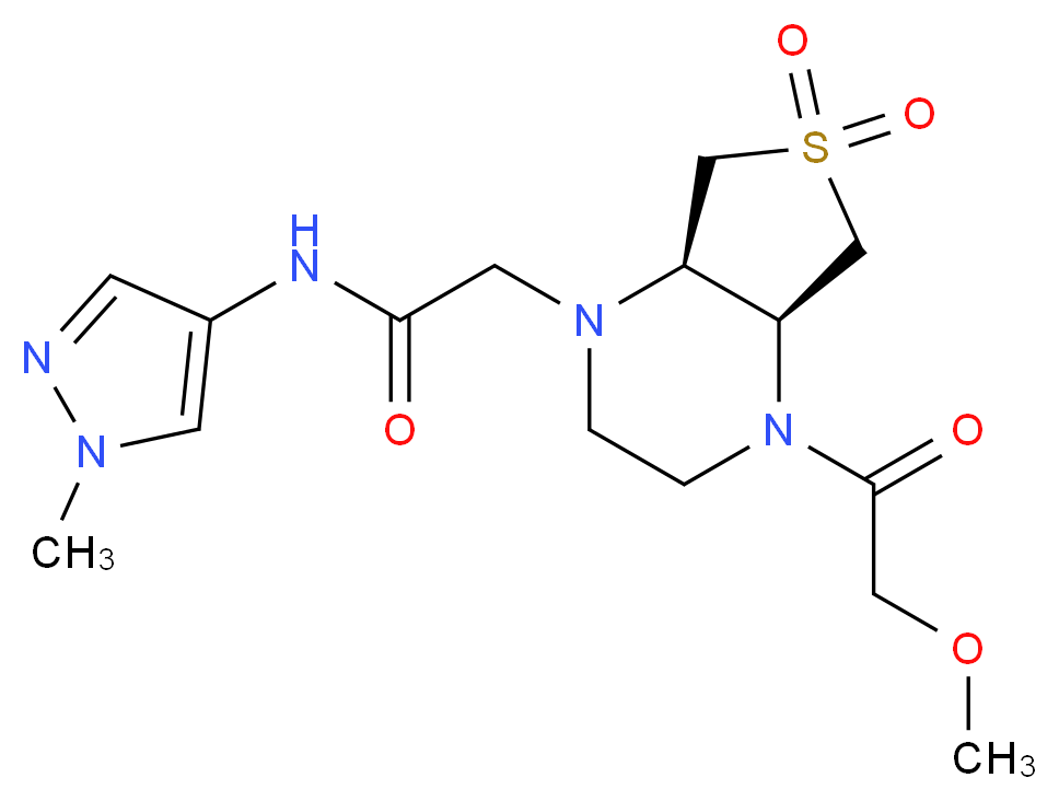2-[(4aS*,7aR*)-4-(methoxyacetyl)-6,6-dioxidohexahydrothieno[3,4-b]pyrazin-1(2H)-yl]-N-(1-methyl-1H-pyrazol-4-yl)acetamide_分子结构_CAS_)