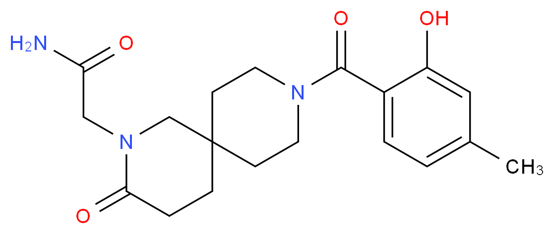 2-[9-(2-hydroxy-4-methylbenzoyl)-3-oxo-2,9-diazaspiro[5.5]undec-2-yl]acetamide_分子结构_CAS_)