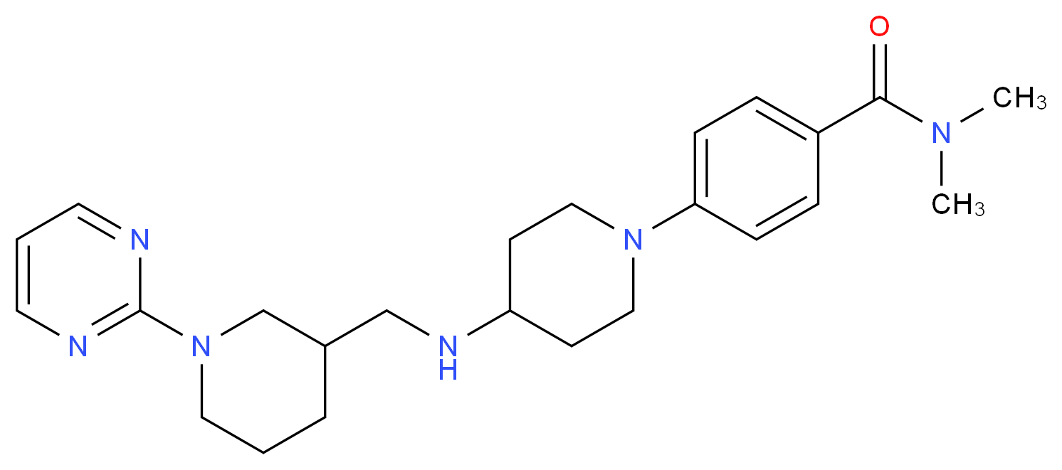 N,N-dimethyl-4-[4-({[1-(2-pyrimidinyl)-3-piperidinyl]methyl}amino)-1-piperidinyl]benzamide_分子结构_CAS_)