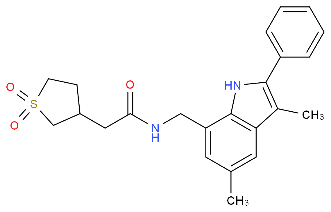 N-[(3,5-dimethyl-2-phenyl-1H-indol-7-yl)methyl]-2-(1,1-dioxidotetrahydro-3-thienyl)acetamide_分子结构_CAS_)