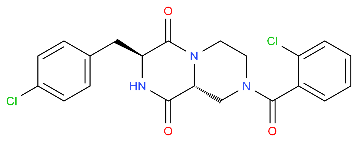 (3S,9aR)-8-(2-chlorobenzoyl)-3-(4-chlorobenzyl)tetrahydro-2H-pyrazino[1,2-a]pyrazine-1,4(3H,6H)-dione_分子结构_CAS_)