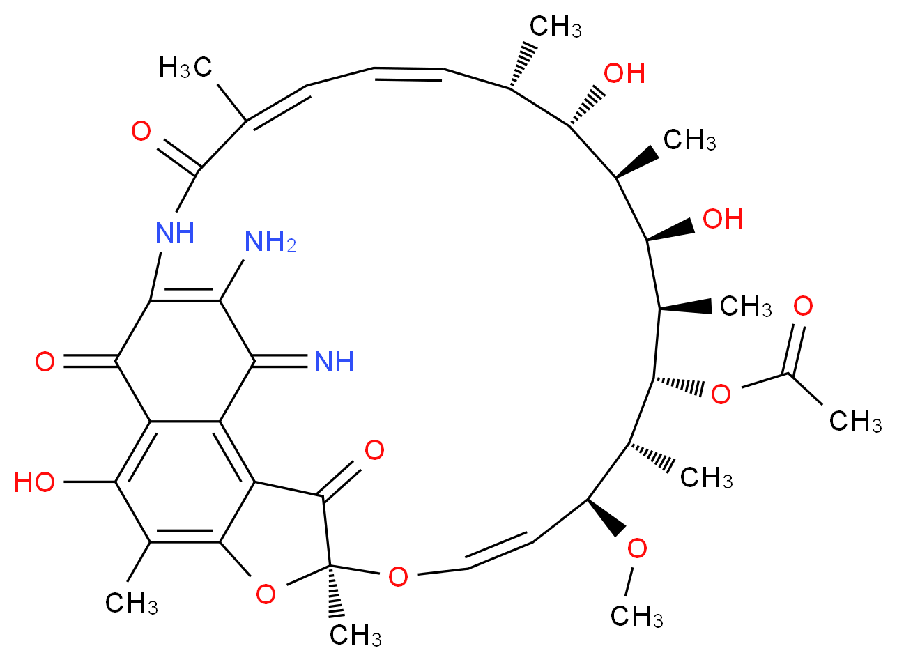 (7S,9E,11S,12R,13S,14R,15R,16R,17S,18S,19E)-26-amino-2,15,17-trihydroxy-27-imino-11-methoxy-3,7,12,14,16,18,22-heptamethyl-6,23,29-trioxo-8,30-dioxa-24-azatetracyclo[23.3.1.1<sup>4</sup>,<sup>7</sup>.0<sup>5</sup>,<sup>2</sup><sup>8</sup>]triaconta-1(28),2,4,9,19,21,25-heptaen-13-yl acetate_分子结构_CAS_62041-01-4