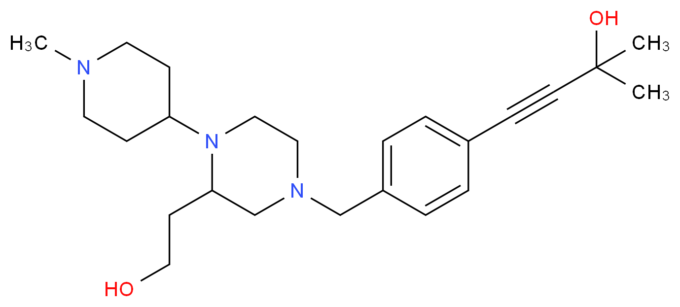 4-(4-{[3-(2-hydroxyethyl)-4-(1-methyl-4-piperidinyl)-1-piperazinyl]methyl}phenyl)-2-methyl-3-butyn-2-ol_分子结构_CAS_)