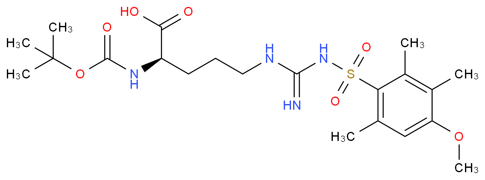 (2R)-2-{[(tert-butoxy)carbonyl]amino}-5-[3-(4-methoxy-2,3,6-trimethylbenzenesulfonyl)carbamimidamido]pentanoic acid_分子结构_CAS_200122-49-2