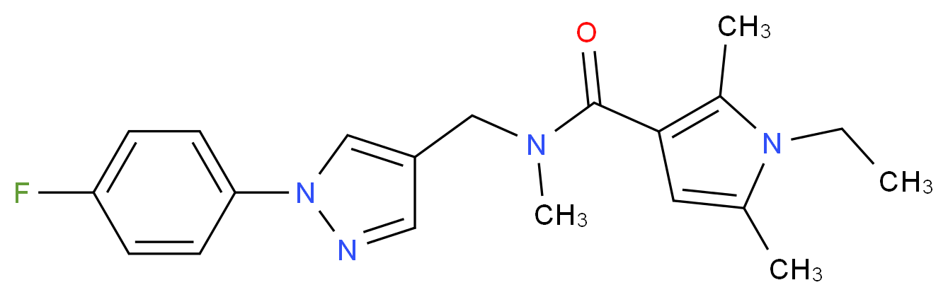 1-ethyl-N-{[1-(4-fluorophenyl)-1H-pyrazol-4-yl]methyl}-N,2,5-trimethyl-1H-pyrrole-3-carboxamide_分子结构_CAS_)
