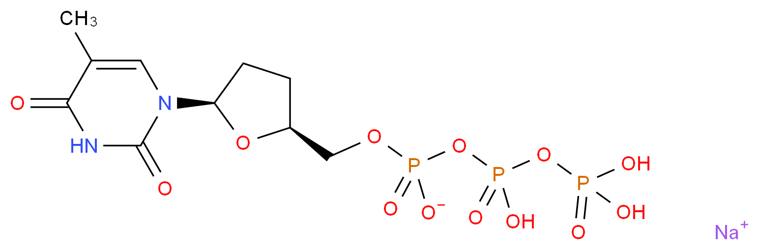 sodium {[hydroxy({[(2S,5R)-5-(5-methyl-2,4-dioxo-1,2,3,4-tetrahydropyrimidin-1-yl)oxolan-2-yl]methyl phosphonato}oxy)phosphoryl]oxy}phosphonic acid_分子结构_CAS_128524-26-5