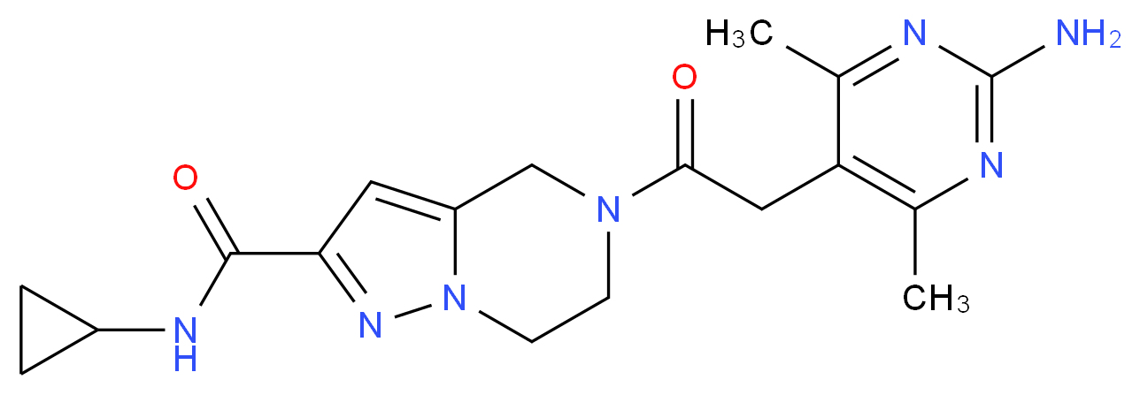 5-[(2-amino-4,6-dimethylpyrimidin-5-yl)acetyl]-N-cyclopropyl-4,5,6,7-tetrahydropyrazolo[1,5-a]pyrazine-2-carboxamide_分子结构_CAS_)