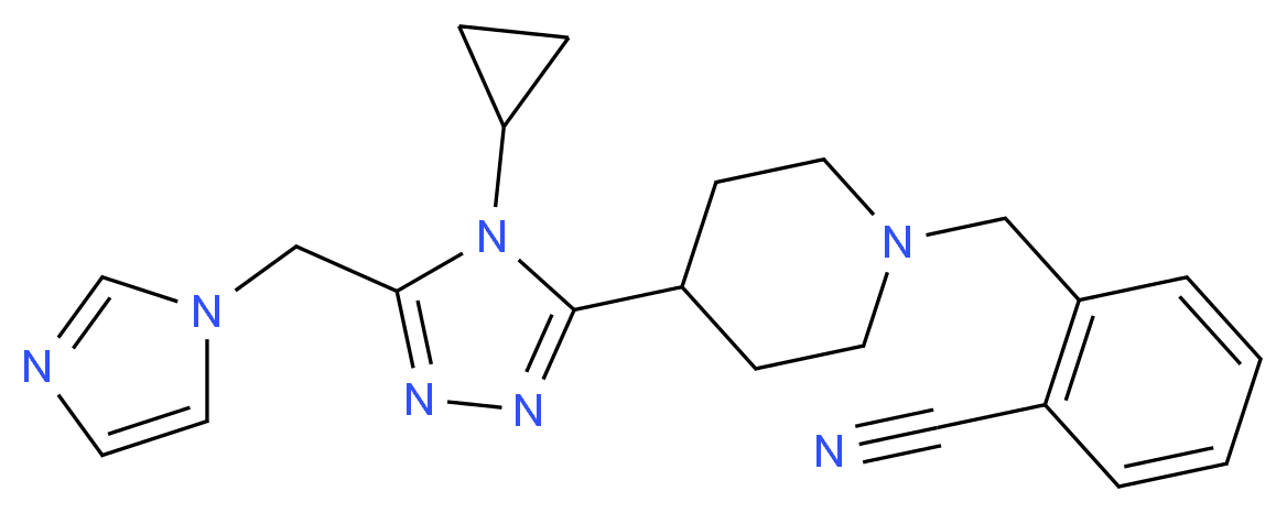 2-({4-[4-cyclopropyl-5-(1H-imidazol-1-ylmethyl)-4H-1,2,4-triazol-3-yl]piperidin-1-yl}methyl)benzonitrile_分子结构_CAS_)