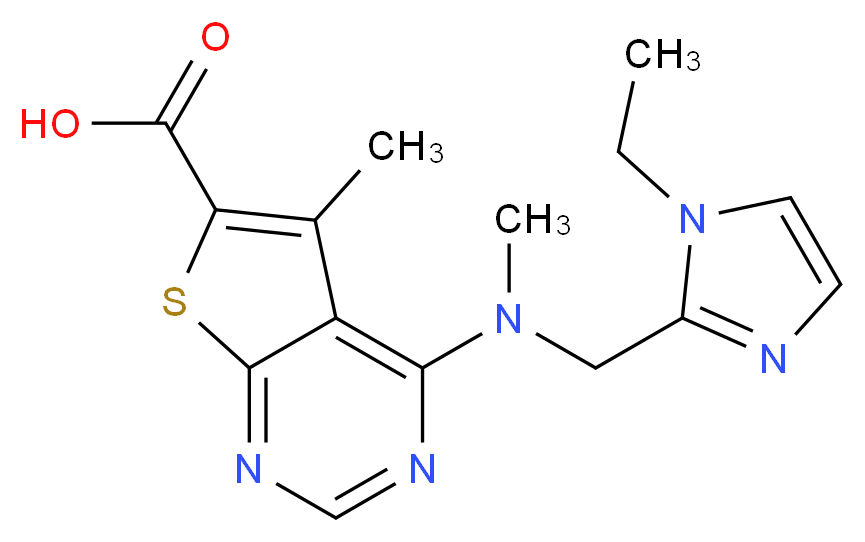 4-[[(1-ethyl-1H-imidazol-2-yl)methyl](methyl)amino]-5-methylthieno[2,3-d]pyrimidine-6-carboxylic acid_分子结构_CAS_)