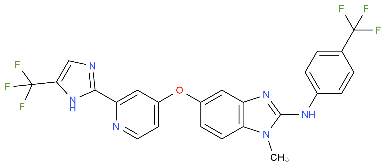 1-methyl-5-({2-[5-(trifluoromethyl)-1H-imidazol-2-yl]pyridin-4-yl}oxy)-N-[4-(trifluoromethyl)phenyl]-1H-1,3-benzodiazol-2-amine_分子结构_CAS_927880-90-8