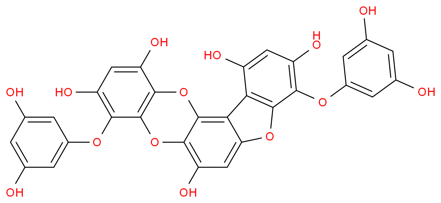 7,16-bis(3,5-dihydroxyphenoxy)-9,14,21-trioxapentacyclo[11.8.0.0<sup>2</sup>,<sup>1</sup><sup>0</sup>.0<sup>3</sup>,<sup>8</sup>.0<sup>1</sup><sup>5</sup>,<sup>2</sup><sup>0</sup>]henicosa-1(13),2(10),3(8),4,6,11,15(20),16,18-nonaene-4,6,12,17,19-pentol_分子结构_CAS_128129-56-6