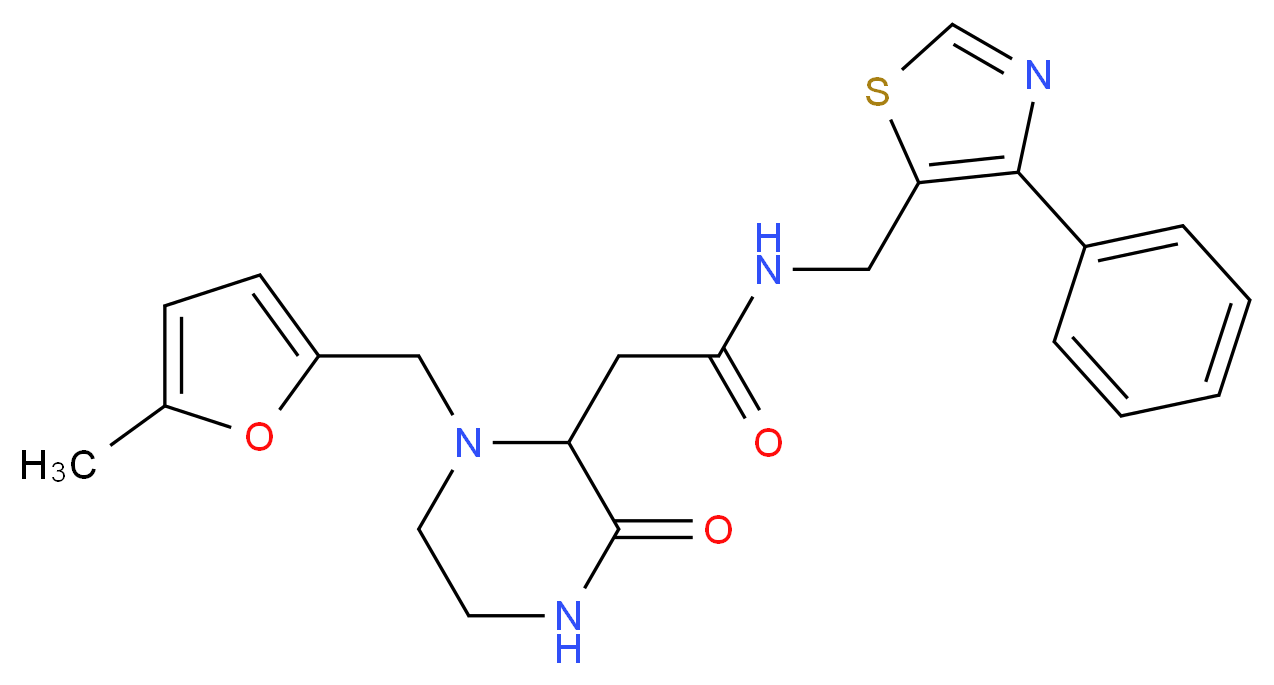 2-{1-[(5-methyl-2-furyl)methyl]-3-oxo-2-piperazinyl}-N-[(4-phenyl-1,3-thiazol-5-yl)methyl]acetamide_分子结构_CAS_)