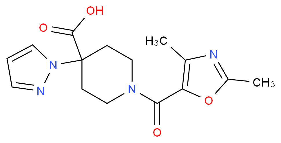 1-[(2,4-dimethyl-1,3-oxazol-5-yl)carbonyl]-4-(1H-pyrazol-1-yl)piperidine-4-carboxylic acid_分子结构_CAS_)