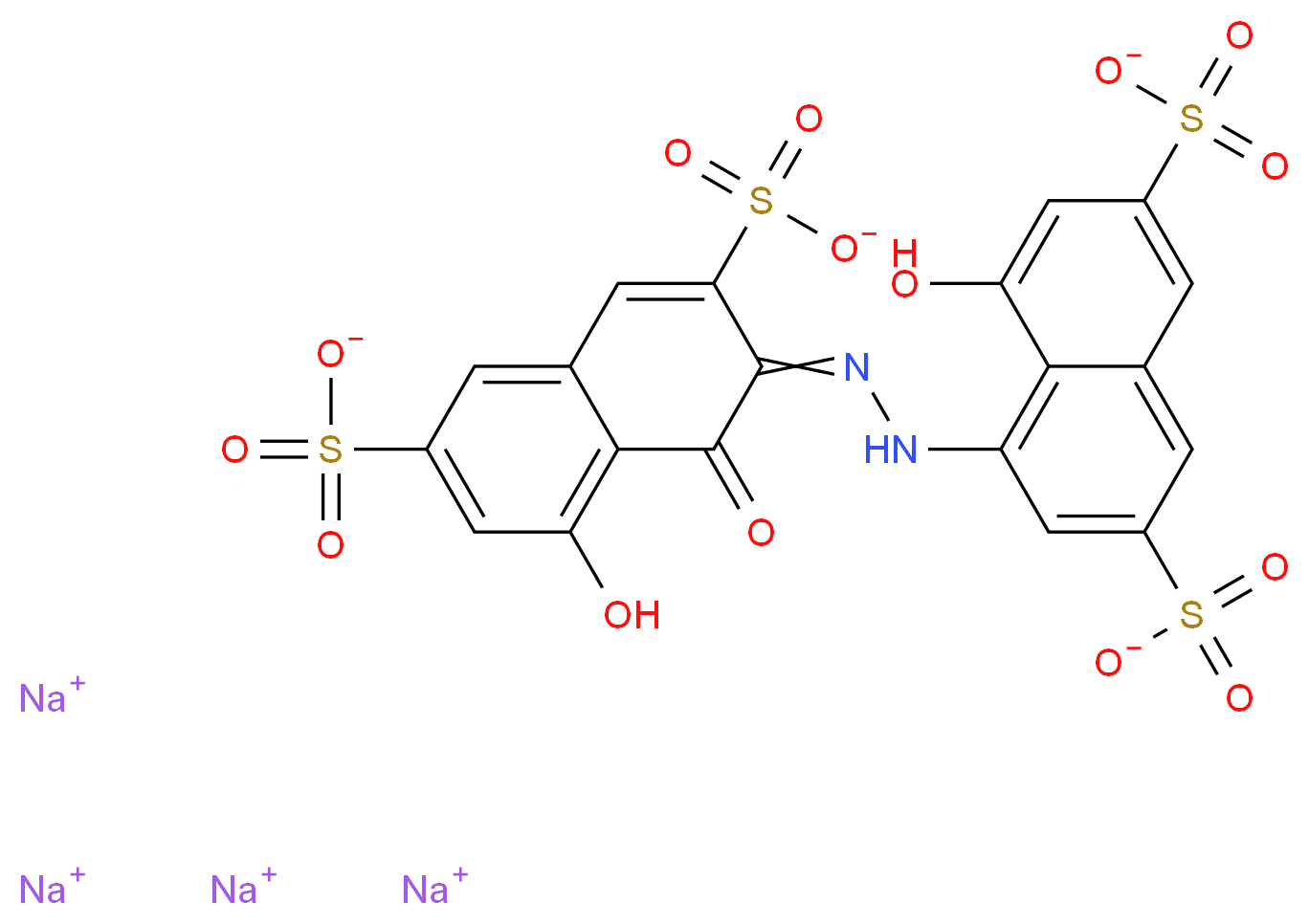 tetrasodium 4-hydroxy-5-[2-(8-hydroxy-1-oxo-3,6-disulfonato-1,2-dihydronaphthalen-2-ylidene)hydrazin-1-yl]naphthalene-2,7-disulfonate_分子结构_CAS_51550-25-5