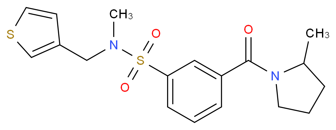 N-methyl-3-[(2-methylpyrrolidin-1-yl)carbonyl]-N-(3-thienylmethyl)benzenesulfonamide_分子结构_CAS_)