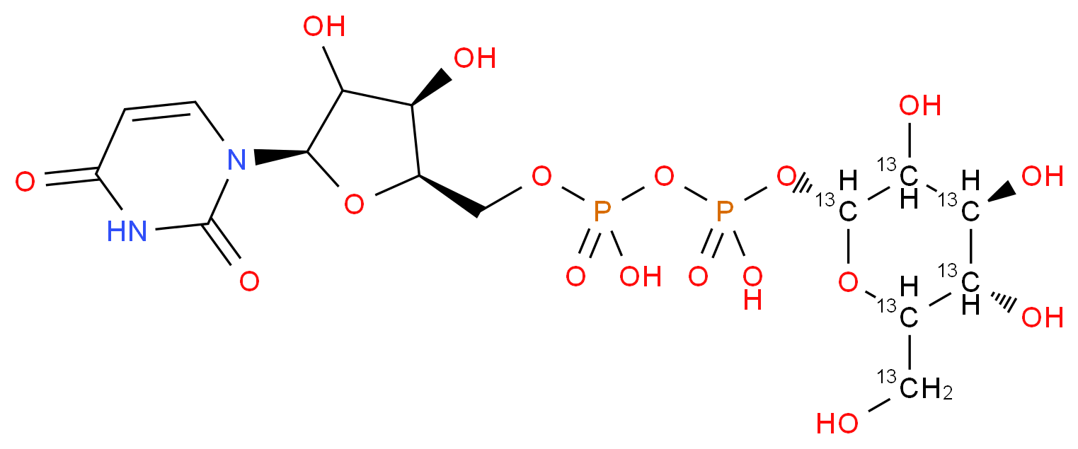 {[(2R,3R,5R)-5-(2,4-dioxo-1,2,3,4-tetrahydropyrimidin-1-yl)-3,4-dihydroxyoxolan-2-yl]methoxy}({[hydroxy({[(2R,4S,5S)-3,4,5-trihydroxy-6-[hydroxy(<sup>1</sup><sup>3</sup>C)methyl](2,3,4,5,6-<sup>1</sup><sup>3</sup>C<sub>5</sub>)oxan-2-yl]oxy})phosphoryl]oxy})phosphinic acid_分子结构_CAS_904293-00-1